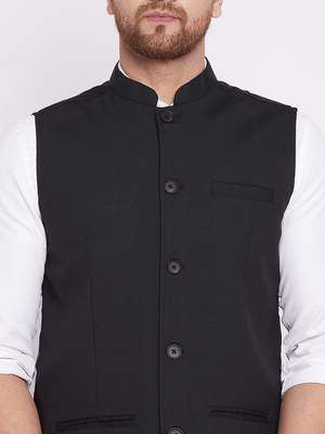 Black plain woolen blends nehru jacket 5