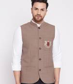 Brown plain woolen blends nehru jacket