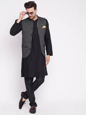 Black plain woolen blends nehru jacket 1