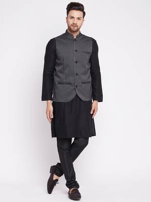 Black plain woolen blends nehru jacket 2