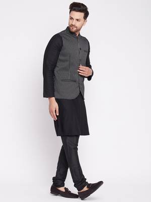 Black plain woolen blends nehru jacket 3