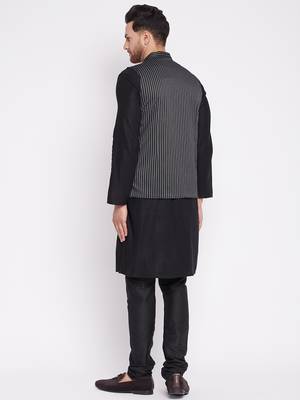 Black plain woolen blends nehru jacket 4