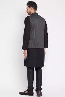 Black plain woolen blends nehru jacket