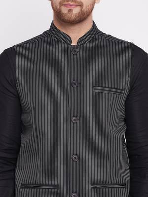 Black plain woolen blends nehru jacket 5