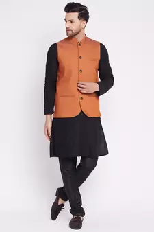 Orange plain cotton nehru jacket