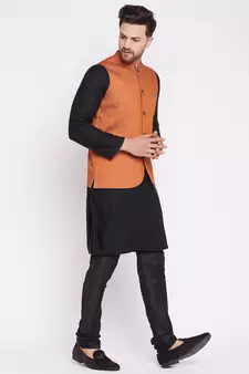 Orange plain cotton nehru jacket