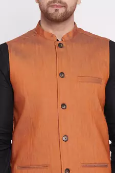 Orange plain cotton nehru jacket