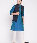 Blue plain woolen blends nehru jacket