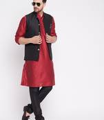 Black plain dupion nehru jacket