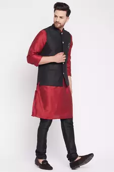 Black plain dupion nehru jacket