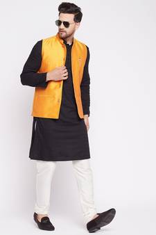 Yellow plain dupion nehru jacket