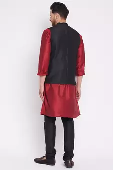 Black plain dupion nehru jacket