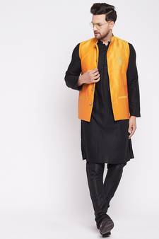 Yellow plain dupion nehru jacket