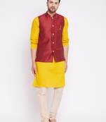 Maroon plain dupion nehru jacket