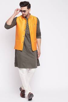 Yellow plain dupion nehru jacket