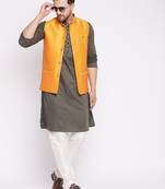 Yellow plain dupion nehru jacket