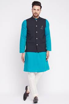 Black plain woolen blends nehru jacket