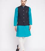 Black plain woolen blends nehru jacket