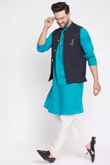 Black plain woolen blends nehru jacket