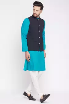 Black plain woolen blends nehru jacket