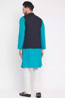 Black plain woolen blends nehru jacket