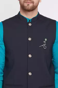 Black plain woolen blends nehru jacket