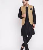 Beige plain velvet nehru jacket