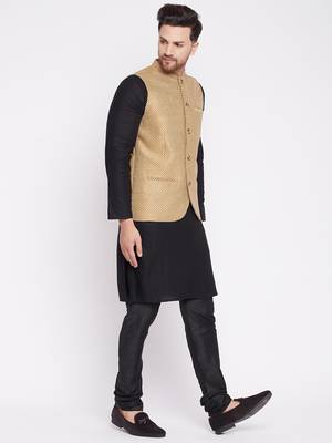 Beige plain velvet nehru jacket 3