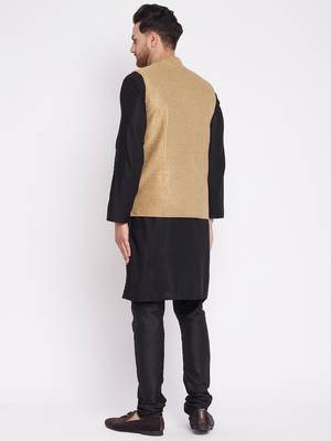 Beige plain velvet nehru jacket 4