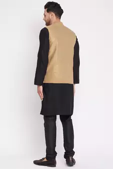 Beige plain velvet nehru jacket