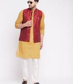 Maroon plain dupion nehru jacket