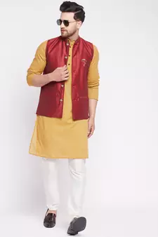 Maroon plain dupion nehru jacket