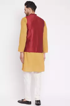 Maroon plain dupion nehru jacket