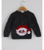 Woonie Full Sleeves Santa Knit Detailing Handmade Sweater - Grey