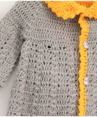 Woonie Handmade Crochet Grey Cardigan with Orange Border for Kids 3