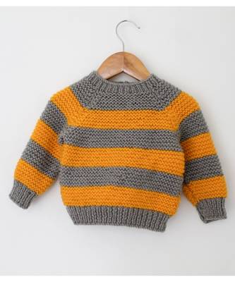 Woonie Handmade Yellow and Grey Striped Pullover for Boys 1