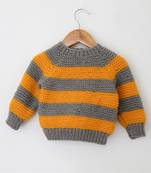 Woonie Handmade Yellow and Grey Striped Pullover for Boys