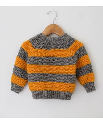 Woonie Handmade Yellow and Grey Striped Pullover for Boys 2