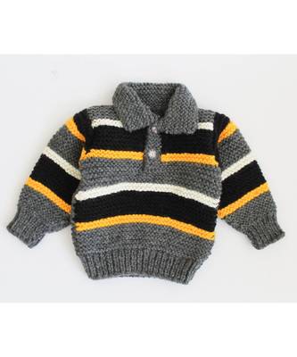 Woonie Handmade Striped Pullover with Collar Detail 1