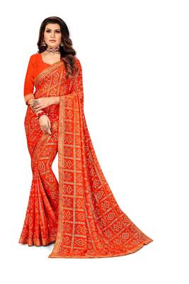 Women's Bandhani Georgette Saree With Blouse Piece 1
