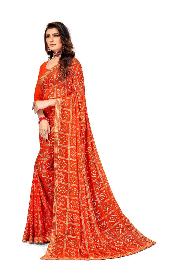 Women's Bandhani Georgette Saree With Blouse Piece