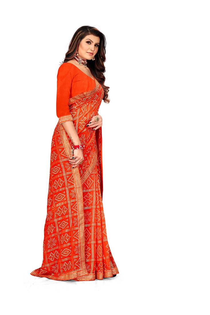 Women's Bandhani Georgette Saree With Blouse Piece