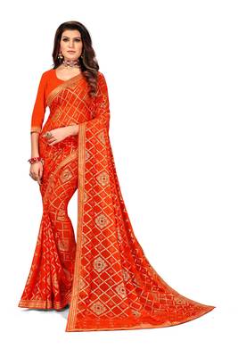 Women's Bandhani Georgette Saree With Blouse Piece 1