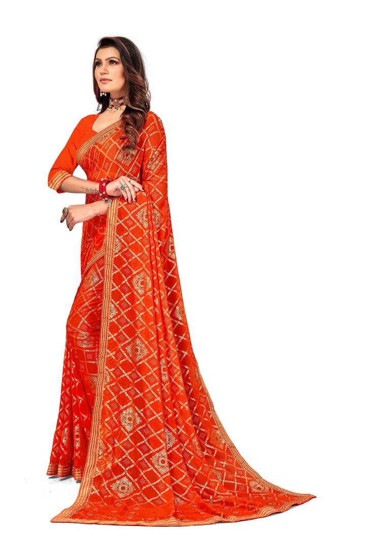 Women's Bandhani Georgette Saree With Blouse Piece