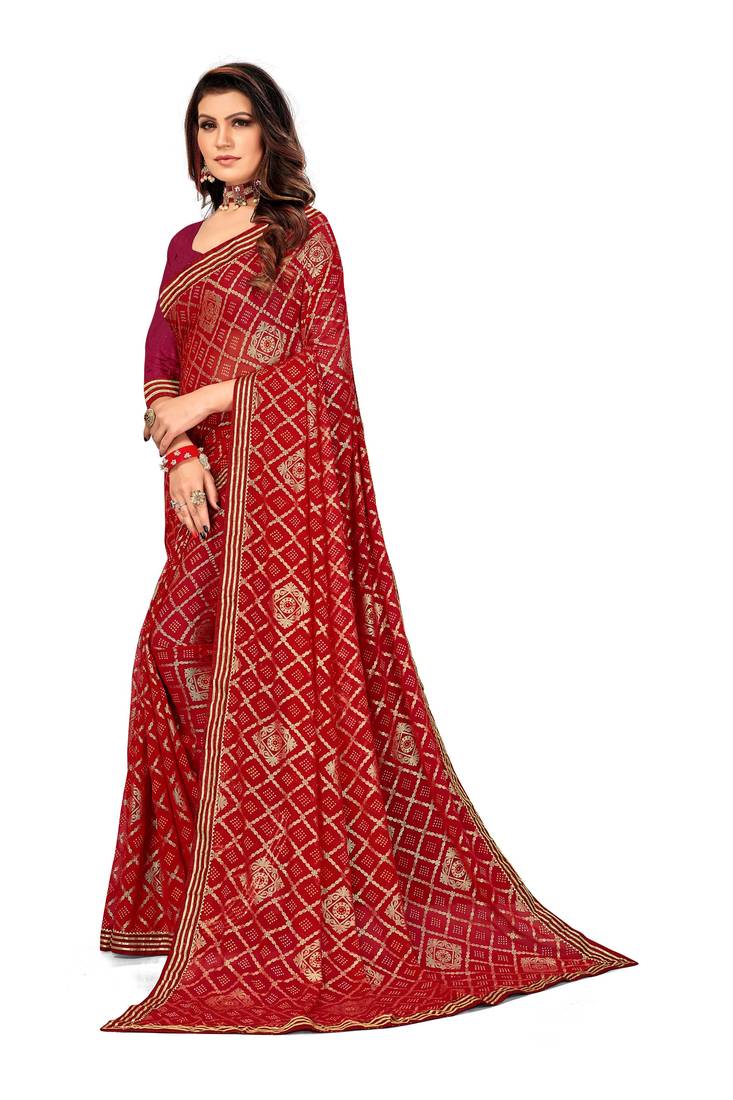 Women's Bandhani Georgette Saree With Blouse Piece
