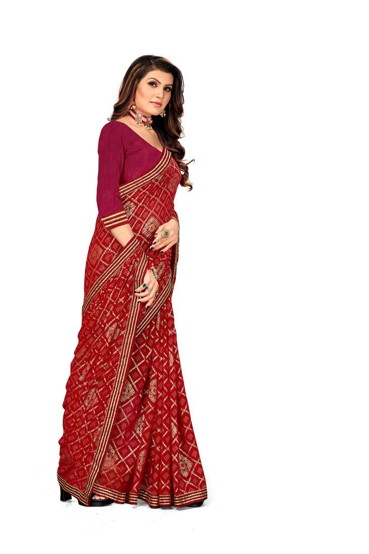Women's Bandhani Georgette Saree With Blouse Piece