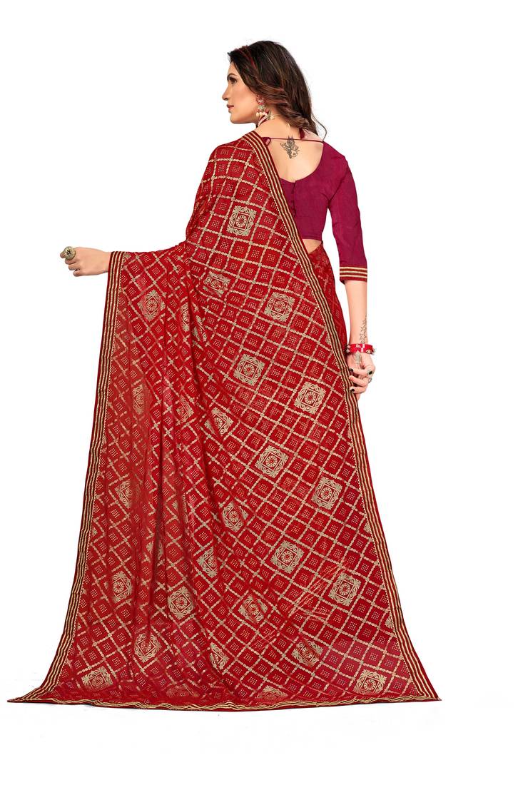 Women's Bandhani Georgette Saree With Blouse Piece