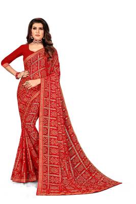 Women's Bandhani Georgette Saree With Blouse Piece 1