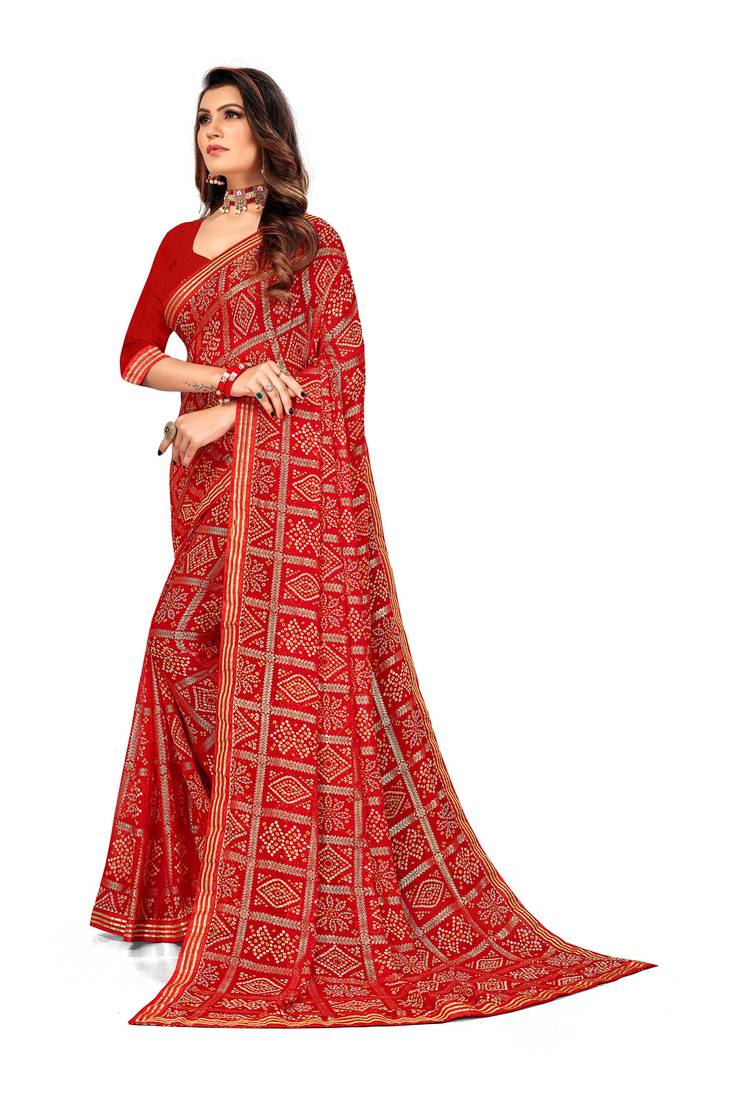 Women's Bandhani Georgette Saree With Blouse Piece