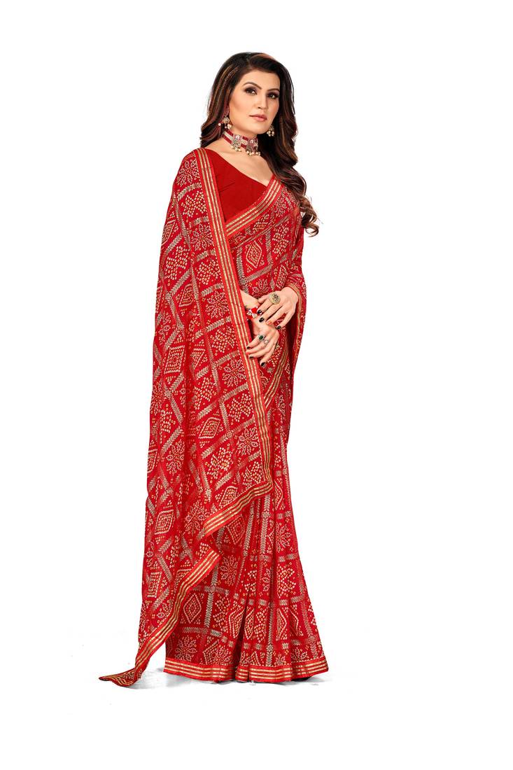 Women's Bandhani Georgette Saree With Blouse Piece